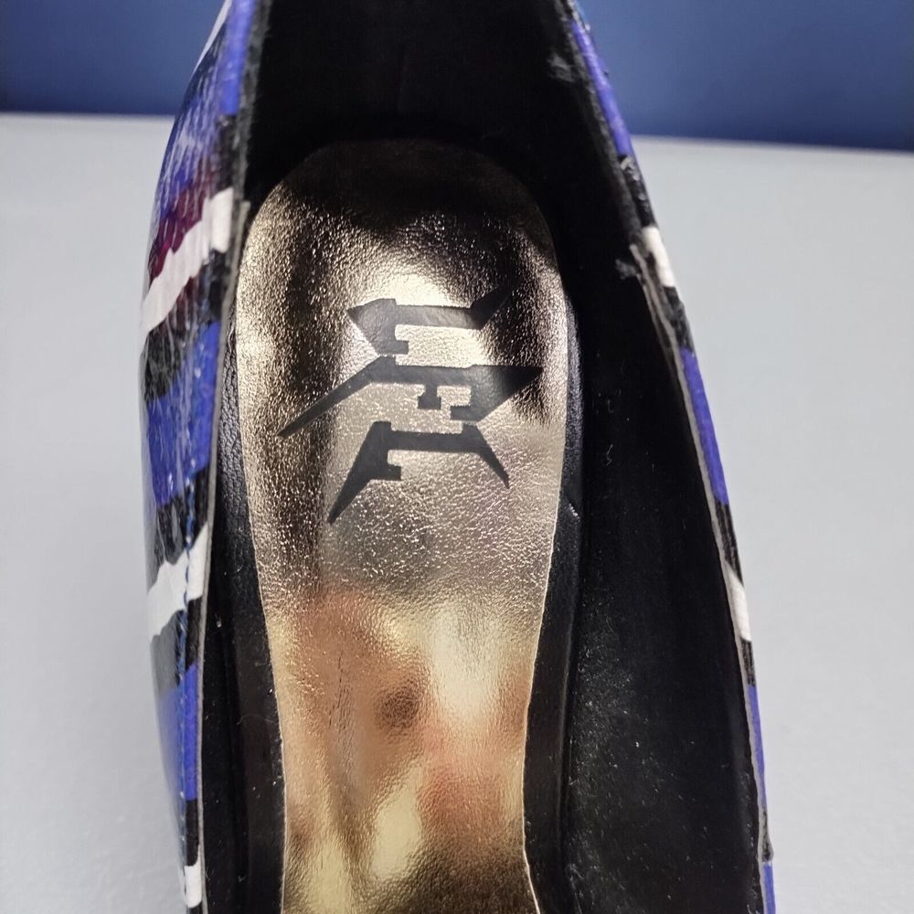 LFL Snakeskin Stiletto Pumps Heel Womens Sz 7 Purple Multi Pointed Toe Slip On - Picture 7 of 16